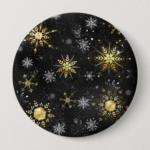 Xmas Golden Snowflakes on Black Background 10 Cm Round Badge