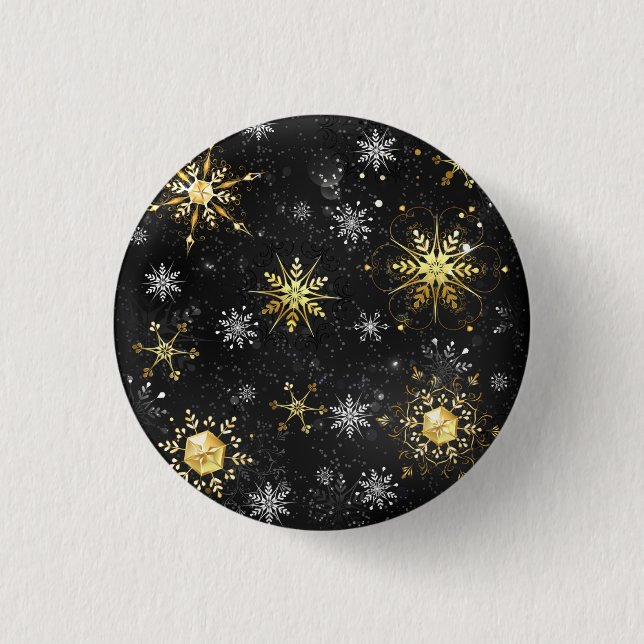 Xmas Golden Snowflakes on Black Background 3 Cm Round Badge (Front)