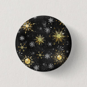 Xmas Golden Snowflakes on Black Background 3 Cm Round Badge