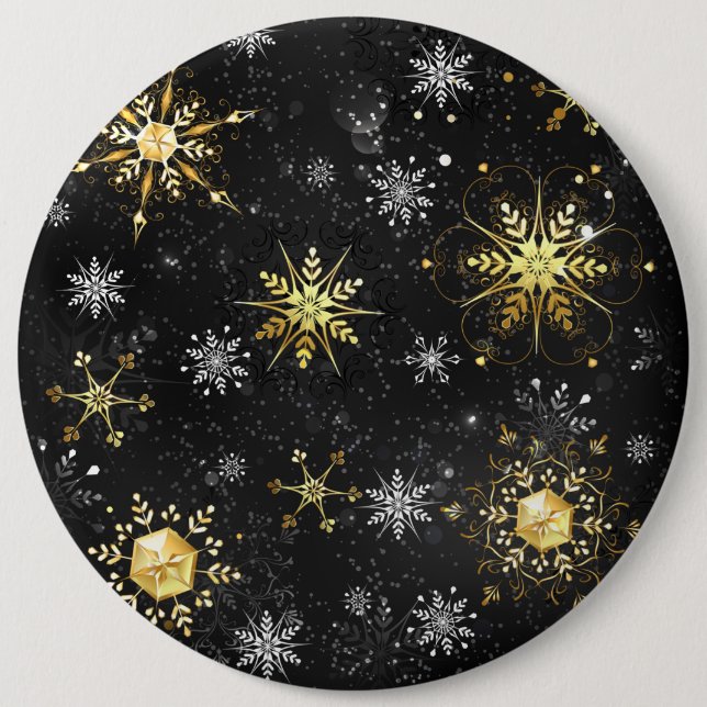 Xmas Golden Snowflakes on Black Background 6 Cm Round Badge (Front)