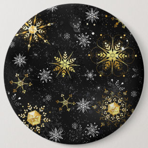 Xmas Golden Snowflakes on Black Background 6 Cm Round Badge