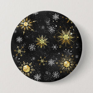 Xmas Golden Snowflakes on Black Background 7.5 Cm Round Badge