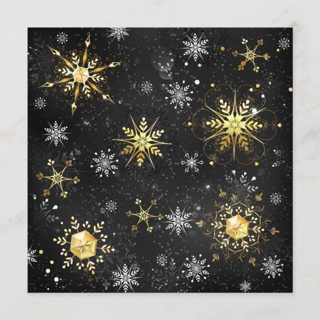 Xmas Golden Snowflakes on Black Background Advice Card (Front)