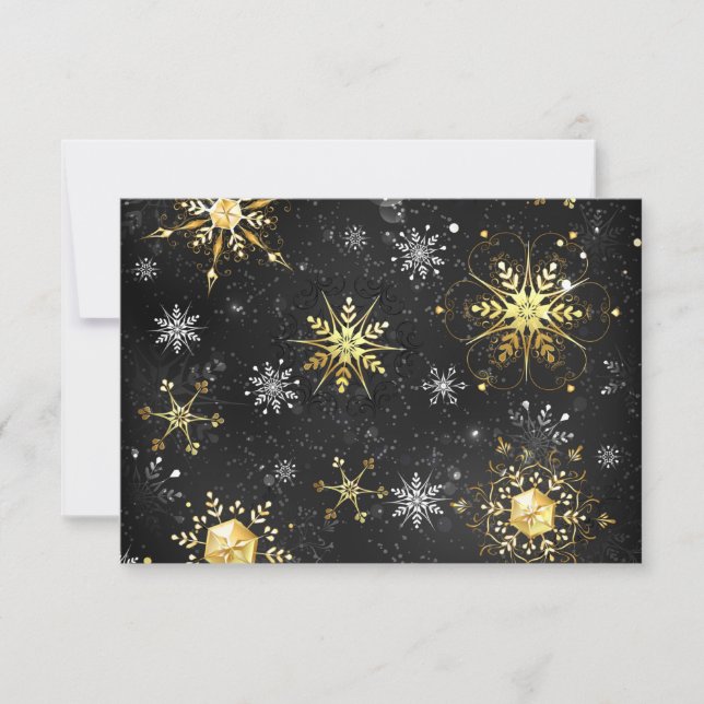 Xmas Golden Snowflakes on Black Background Announcement (Front)