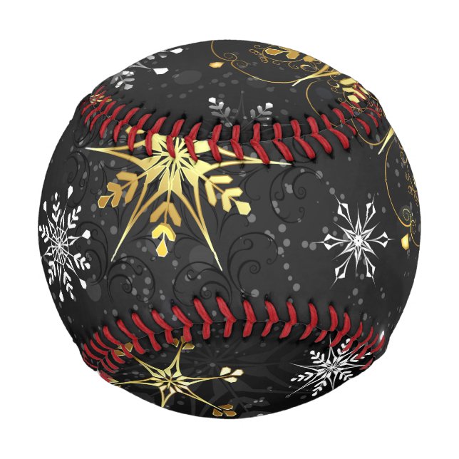 Xmas Golden Snowflakes on Black Background Baseball (Front)