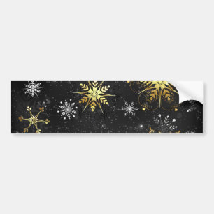 Xmas Golden Snowflakes on Black Background Bumper Sticker