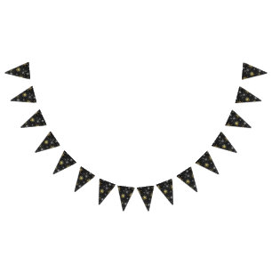 Xmas Golden Snowflakes on Black Background Bunting
