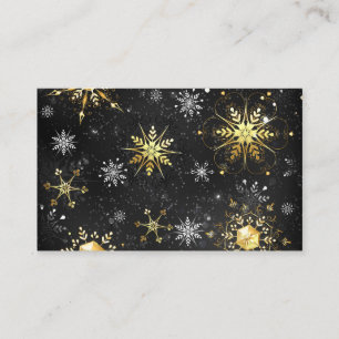Xmas Golden Snowflakes on Black Background Business Card