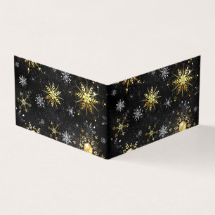 Xmas Golden Snowflakes on Black Background Business Card