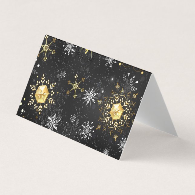 Xmas Golden Snowflakes on Black Background Business Card (Front)