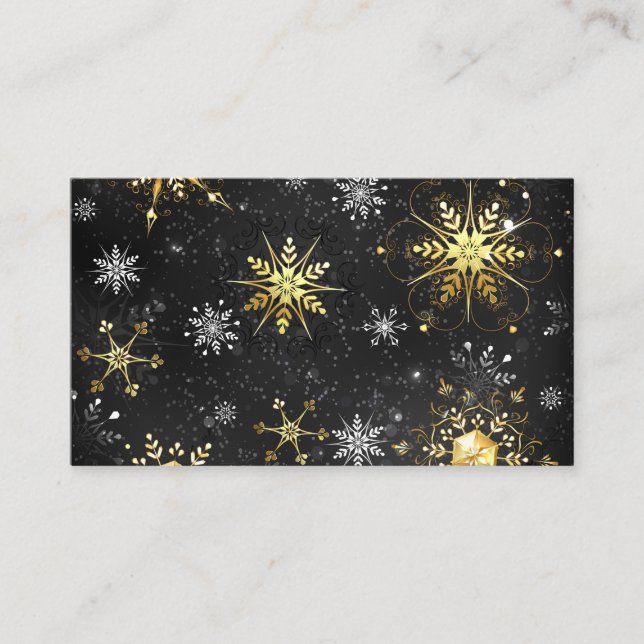Xmas Golden Snowflakes on Black Background Calling Card (Front)