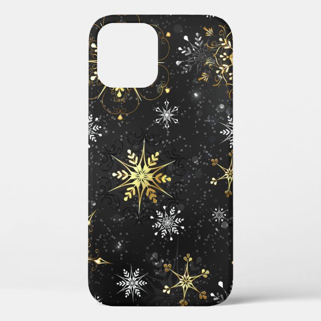 Xmas Golden Snowflakes on Black Background Case-Mate iPhone Case (Back)