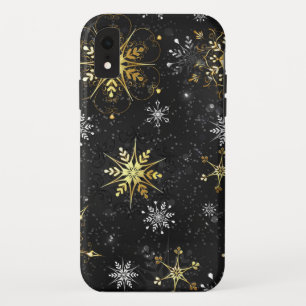 Xmas Golden Snowflakes on Black Background iPhone XR Case