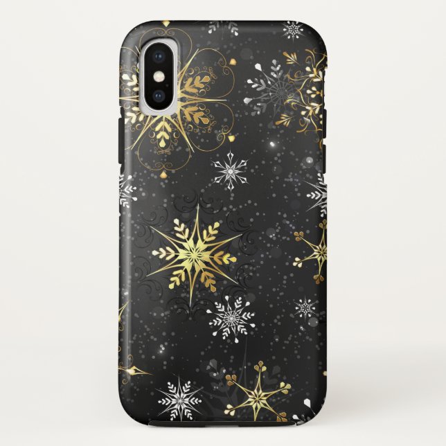 Xmas Golden Snowflakes on Black Background Case-Mate iPhone Case (Back)