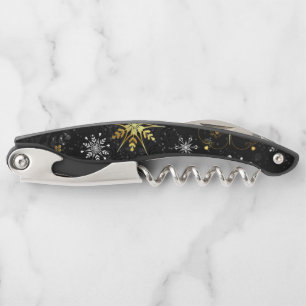 Xmas Golden Snowflakes on Black Background Corkscrew