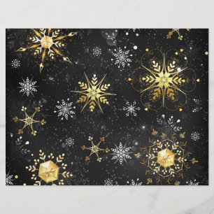 Xmas Golden Snowflakes on Black Background Custom Letterhead
