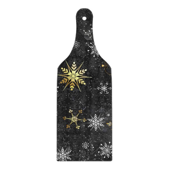 Xmas Golden Snowflakes on Black Background Cutting Board (Front)