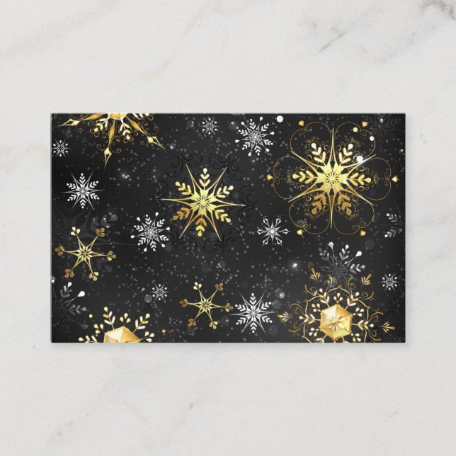 Xmas Golden Snowflakes on Black Background Discount Card (Front)