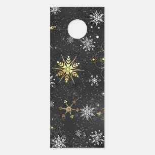 Xmas Golden Snowflakes on Black Background Door Hanger