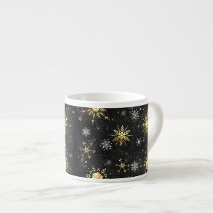 Xmas Golden Snowflakes on Black Background Espresso Cup