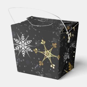 Xmas Golden Snowflakes on Black Background Favour Box