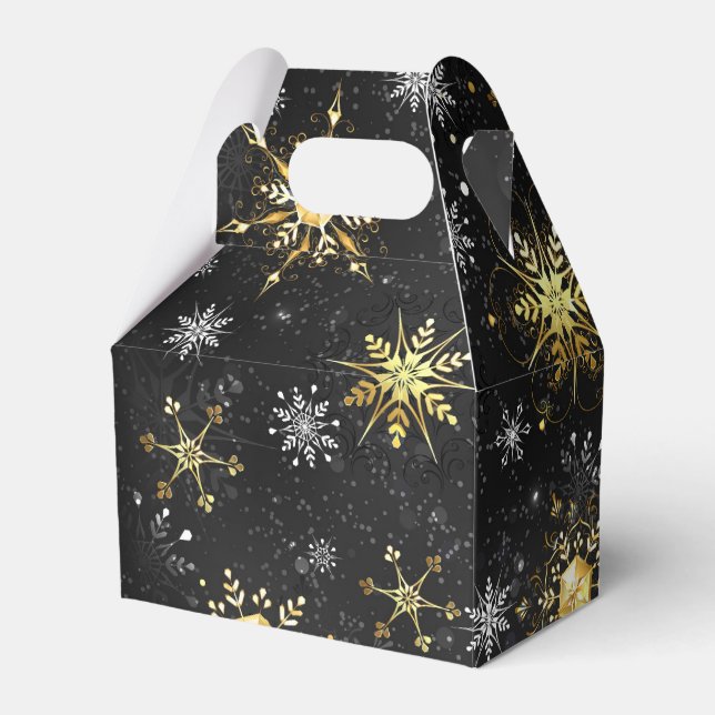 Xmas Golden Snowflakes on Black Background Favour Box (Front Side)