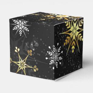 Xmas Golden Snowflakes on Black Background Favour Box