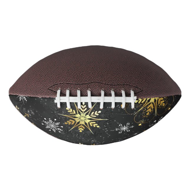 Xmas Golden Snowflakes on Black Background Football (Front)