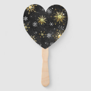 Xmas Golden Snowflakes on Black Background Hand Fan