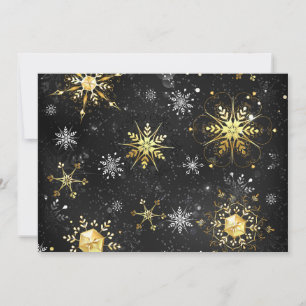 Xmas Golden Snowflakes on Black Background Holiday Card