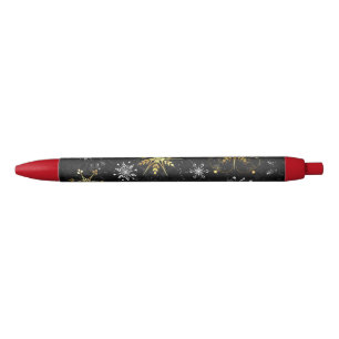 Xmas Golden Snowflakes on Black Background Ink Pen