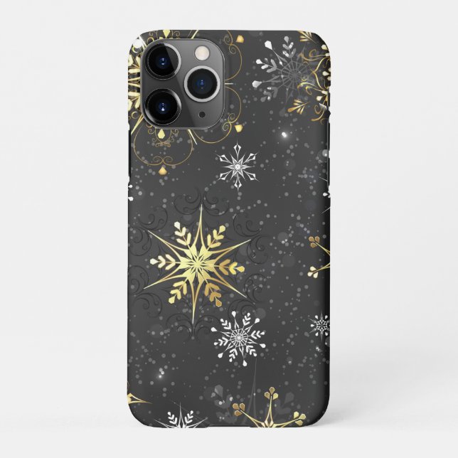 Xmas Golden Snowflakes on Black Background iPhone Case (Back)