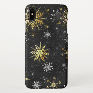 Xmas Golden Snowflakes on Black Background iPhone Case