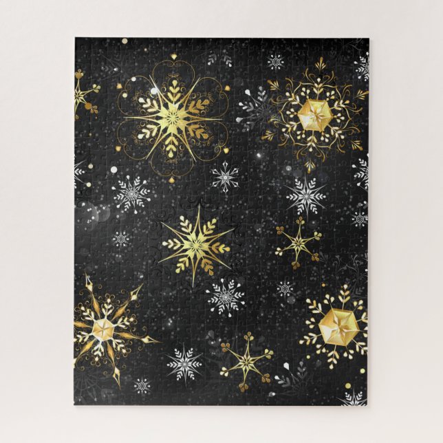 Xmas Golden Snowflakes on Black Background Jigsaw Puzzle (Vertical)