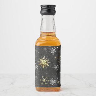 Xmas Golden Snowflakes on Black Background Liquor Bottle Label
