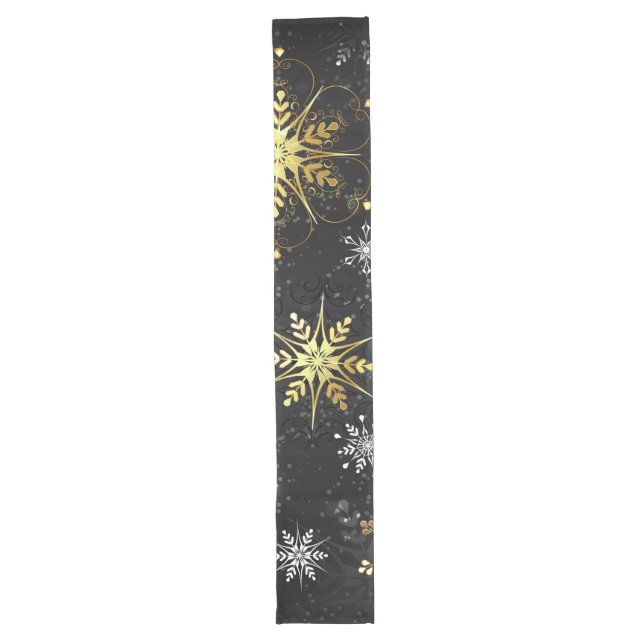 Xmas Golden Snowflakes on Black Background Long Table Runner (Front)