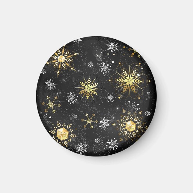 Xmas Golden Snowflakes on Black Background Magnet (Front)