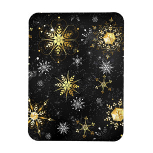 Xmas Golden Snowflakes on Black Background Magnet