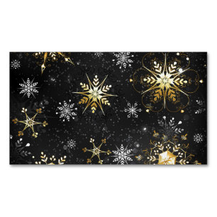 Xmas Golden Snowflakes on Black Background Magnetic Business Card