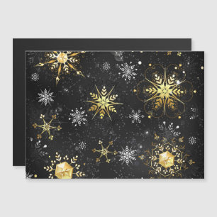 Xmas Golden Snowflakes on Black Background Magnetic Invitation