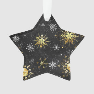 Xmas Golden Snowflakes on Black Background Ornament