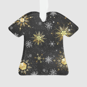 Xmas Golden Snowflakes on Black Background Ornament