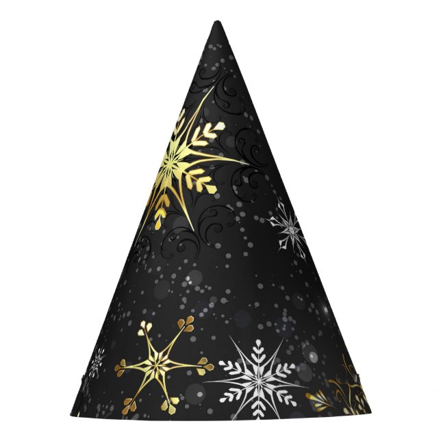 Xmas Golden Snowflakes on Black Background Party Hat (Front)