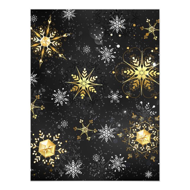Xmas Golden Snowflakes on Black Background Photo Print (Front)