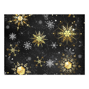 Xmas Golden Snowflakes on Black Background Photo Print