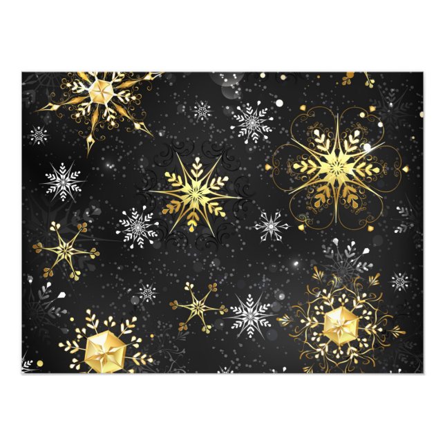 Xmas Golden Snowflakes on Black Background Photo Print (Front)