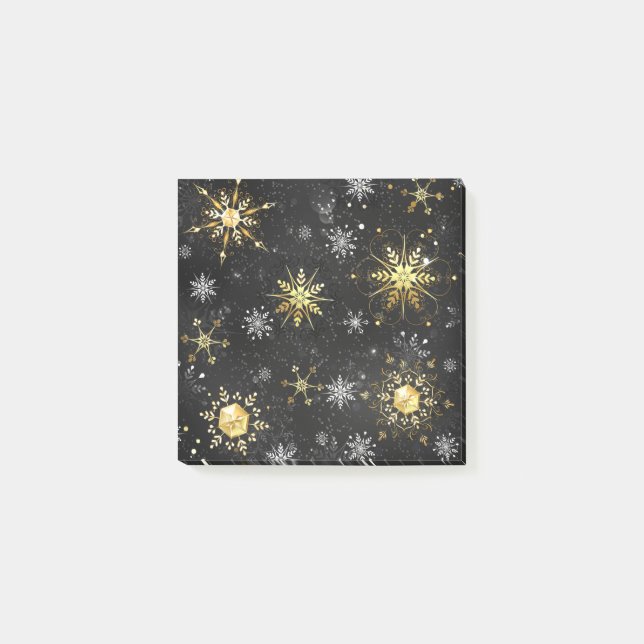 Xmas Golden Snowflakes on Black Background Post-it Notes (Front)