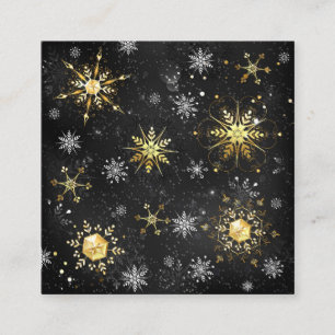 Xmas Golden Snowflakes on Black Background Square Business Card