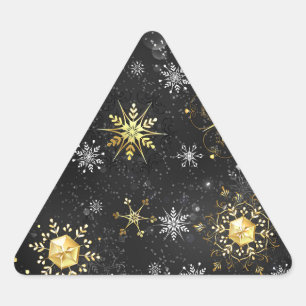 Xmas Golden Snowflakes on Black Background Triangle Sticker