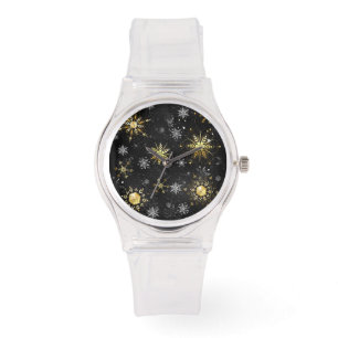 Xmas Golden Snowflakes on Black Background Watch
